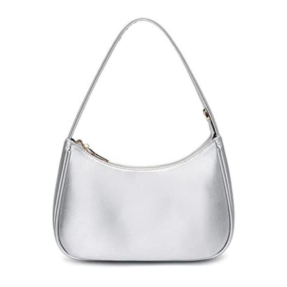 Silver Hobo Shoulder Bag Mini Vegan Leather Purse